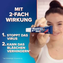 Zovirax® DUO Creme bei Lippenherpes. 5 % Aciclovir, 1 % Hydrocortison, 2 g