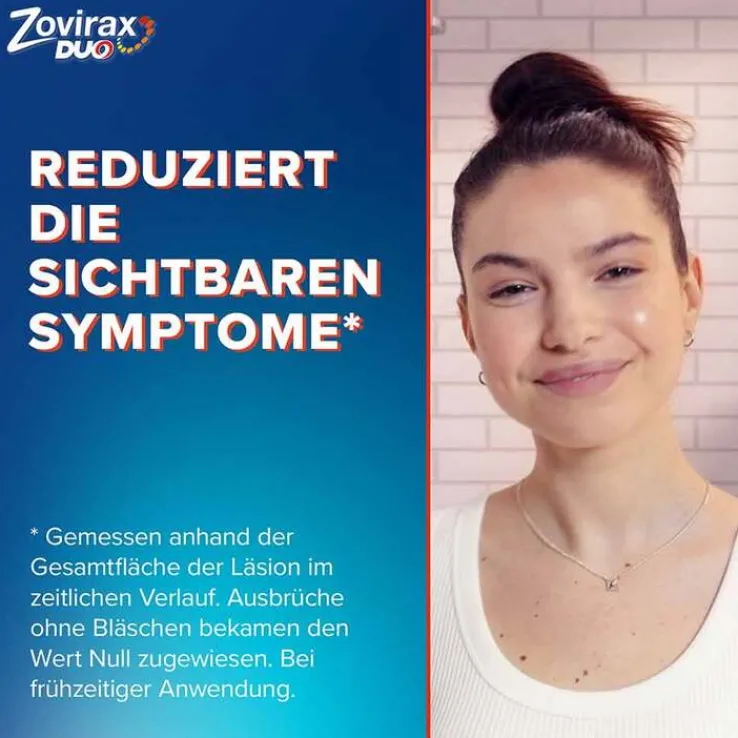 Zovirax® DUO Creme bei Lippenherpes. 5 % Aciclovir, 1 % Hydrocortison, 2 g